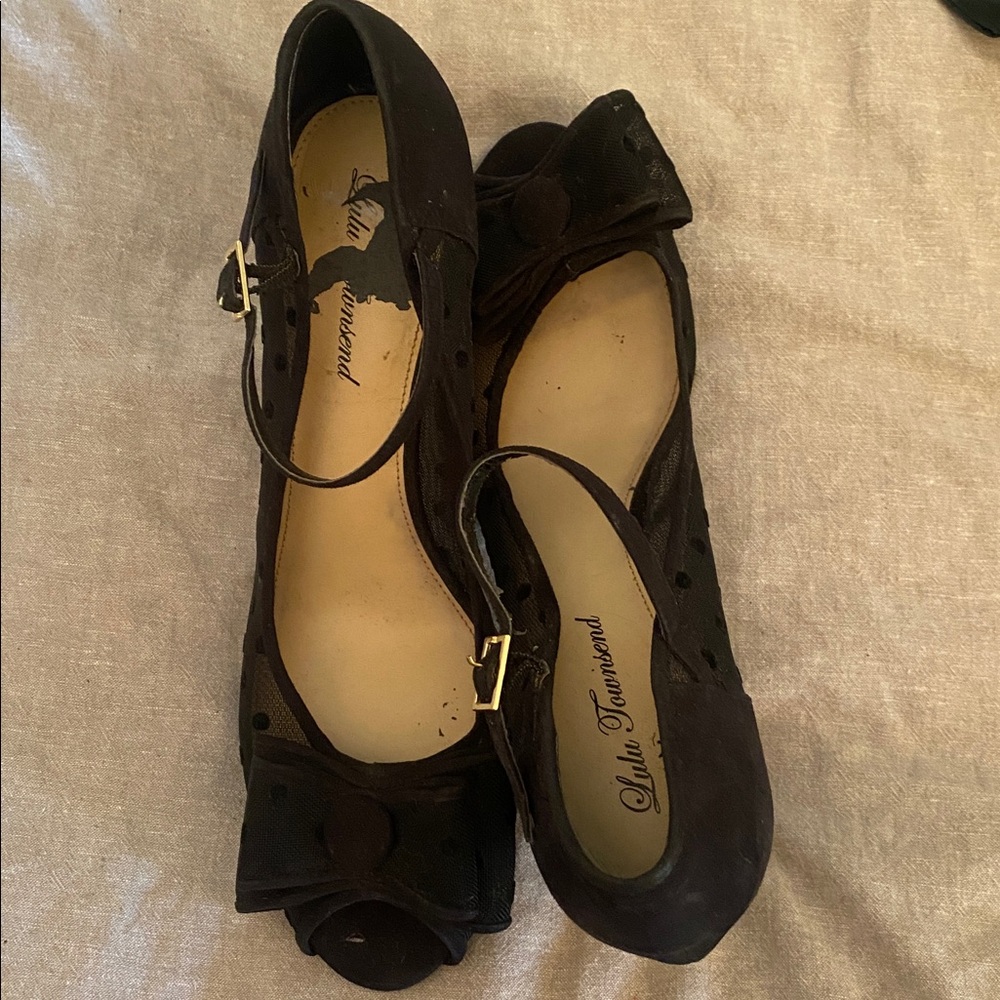 Lulu Townsend Black Peep Toe Shoes with Bow